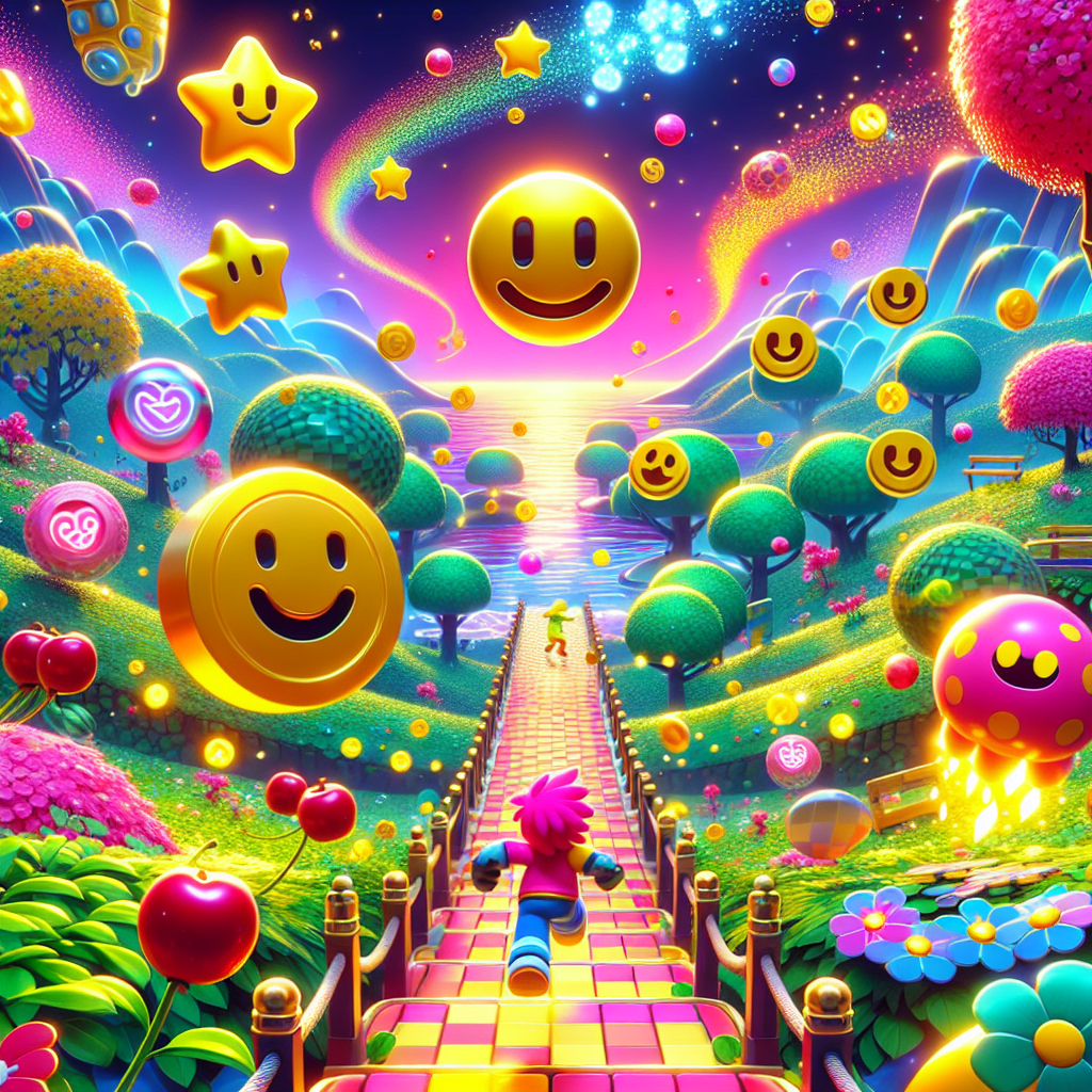 In-game character collecting coins in a colorful environment